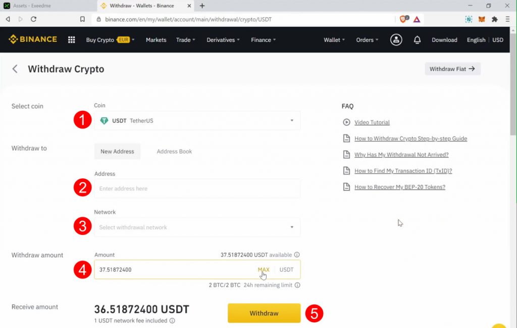 Steps to withdraw from Binance