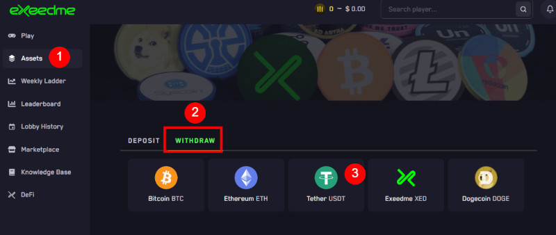 Withdraw USDT from the Exeedme platform