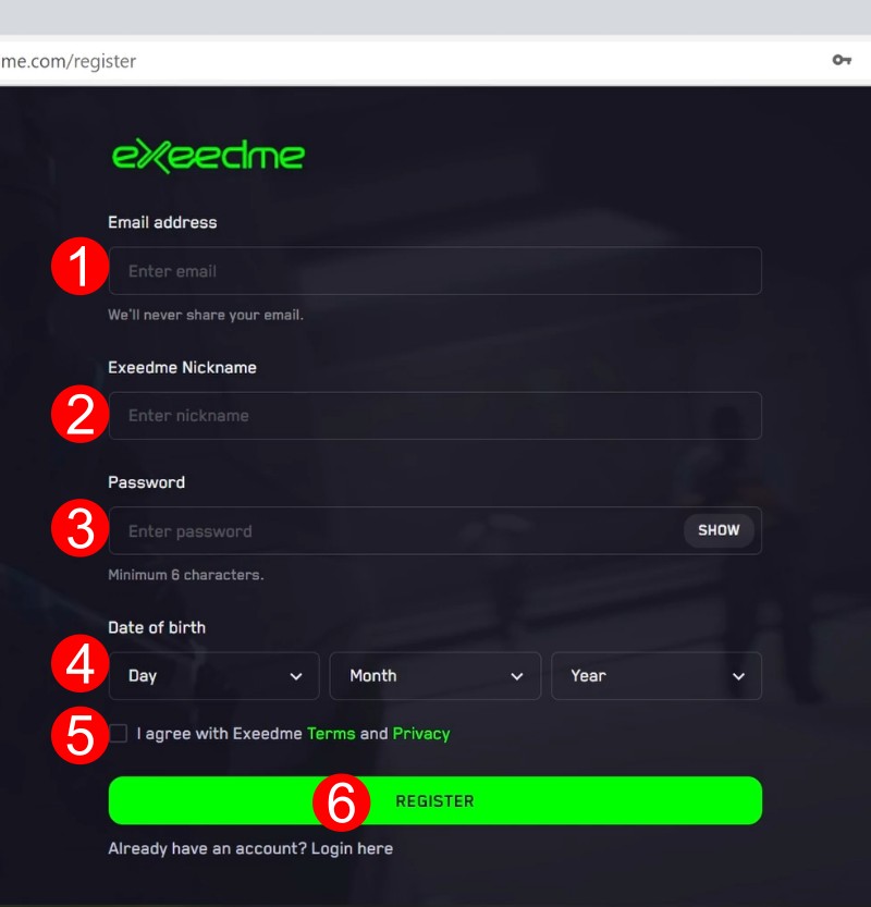 6 steps to create an account on the Exeedme Platform