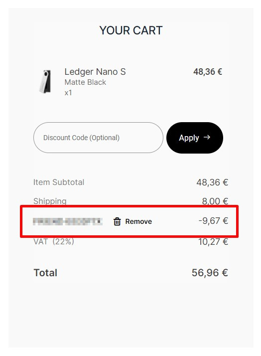 Discount code Ledger Nano S