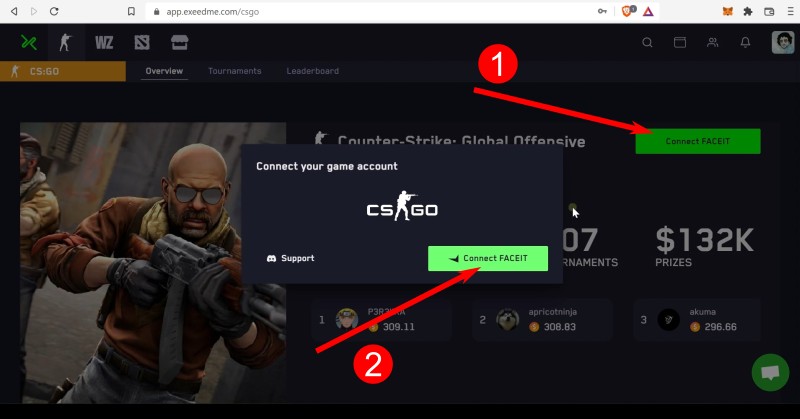 Click on the "Connect FACEIT" buttons