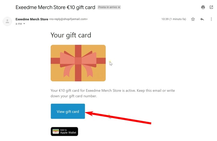 Click on the "View gift card" button